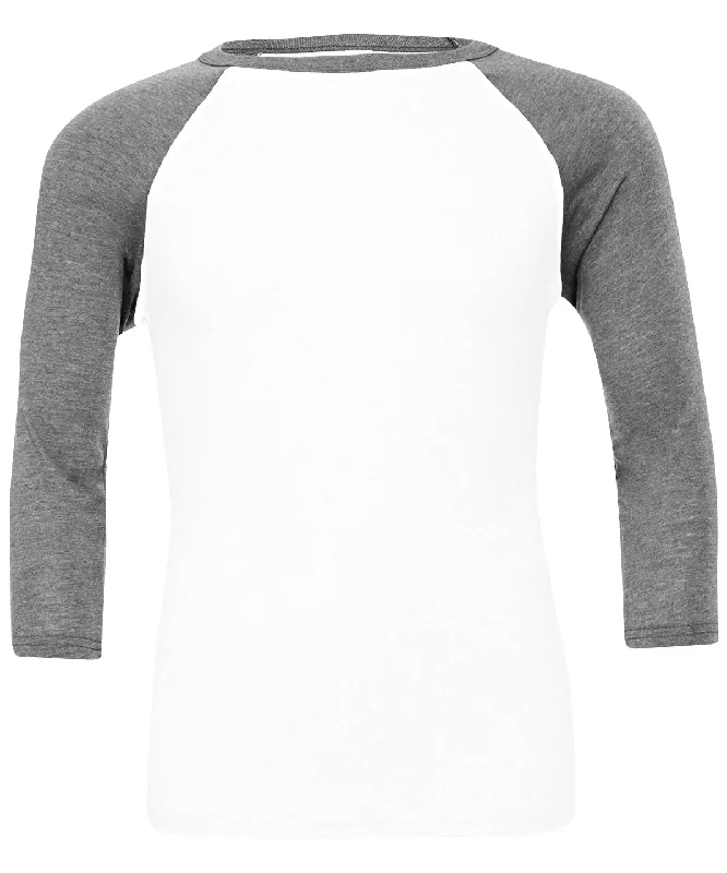 White/Deep Heather - Unisex triblend ¾ sleeve baseball t-shirt