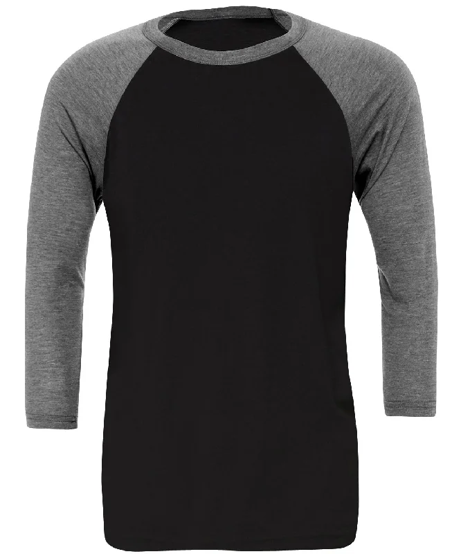 Black/Deep Heather - Unisex triblend ¾ sleeve baseball t-shirt