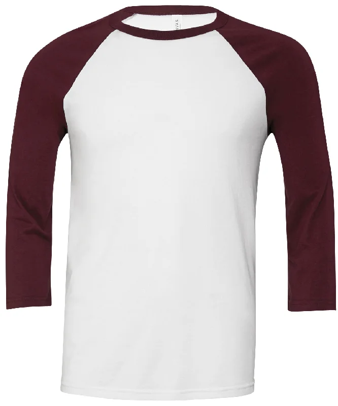 White/Maroon - Unisex triblend ¾ sleeve baseball t-shirt