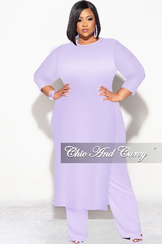 Final Sale Plus Size 2pc Double Slit Top and Set in Lilac