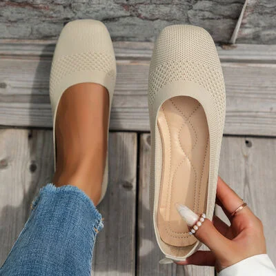 Square Toe Solid Color Mesh Slip-Ons