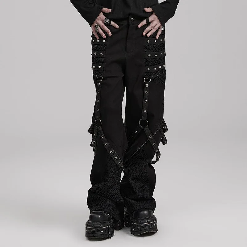 Men's Punk Mesh Splice Strappy Trousers