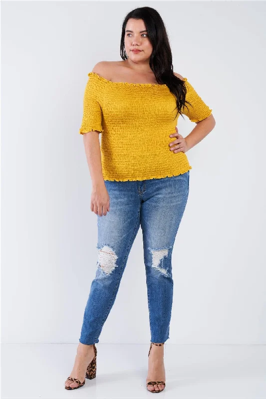 Plus Size Off The Shoulder Mustard Top /2-2-1