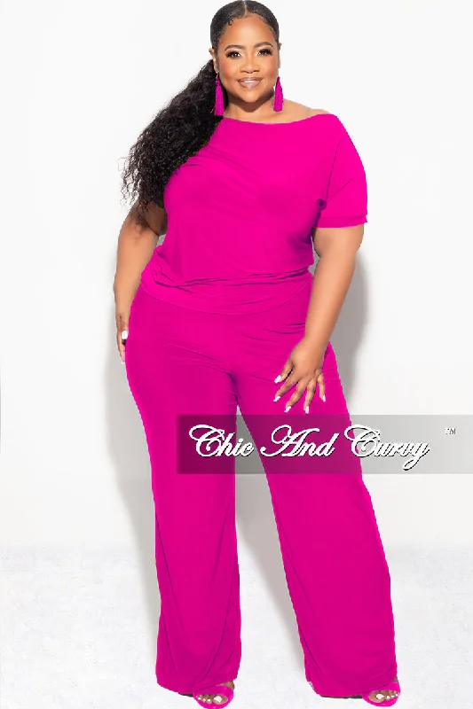 Final Sale Plus Size 2pc Top and Pants Set in Fuchsia/Magenta