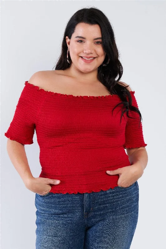 Junior Plus Size Off The Shoulder Red Top /1-2-3