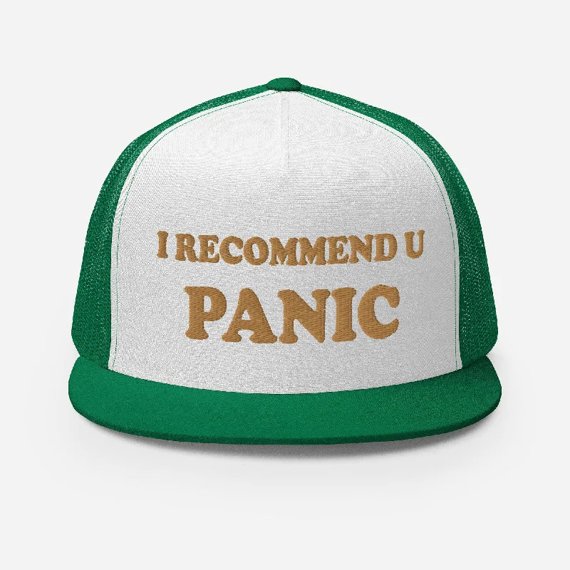 I Would Recommend You Panic Logo-Embroidered and Mesh Trucker Cap