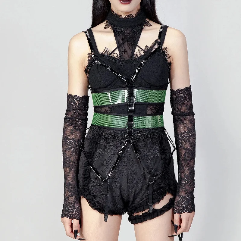 Women's Punk Straps Mesh Body Harness Green