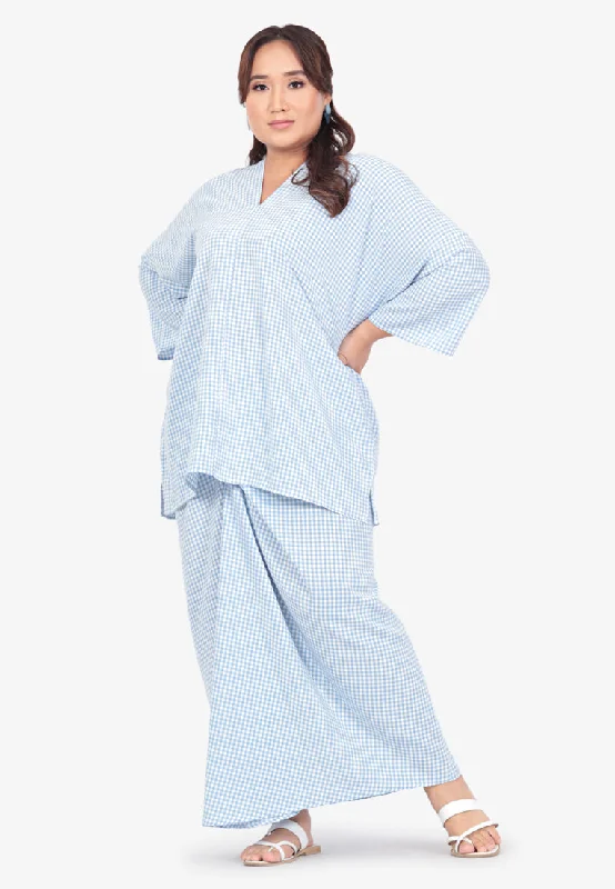 Wareesha Raya Gingham Pario Kurung Set - Blue