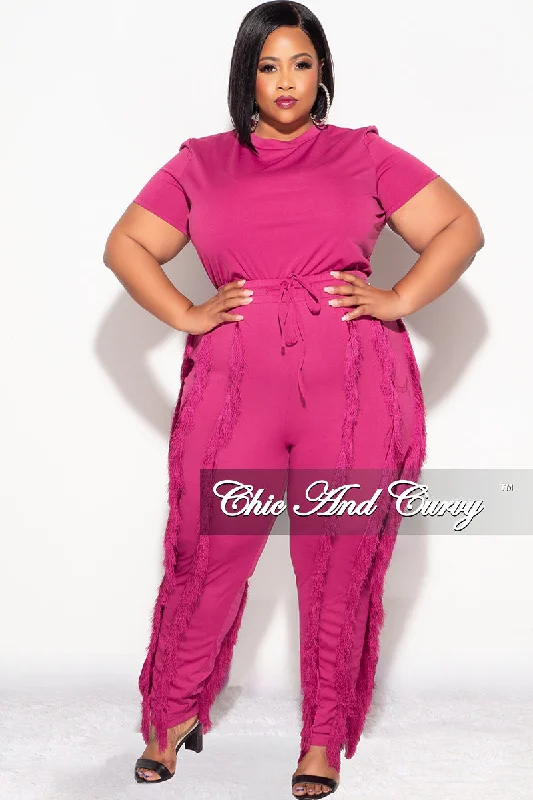 Final Sale Plus Size 2pc Tassel Pant Set in Berry