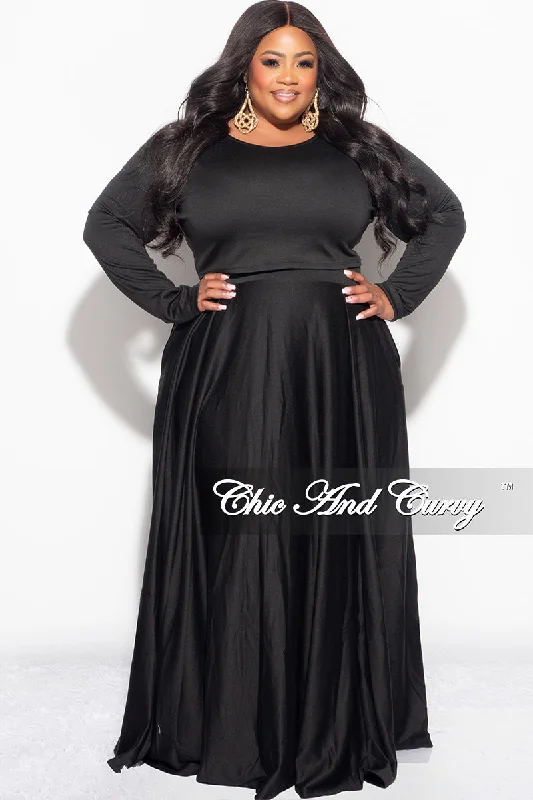 Final Sale Plus Size 2-Piece Maxi Skirt Set with Round Neck in Black