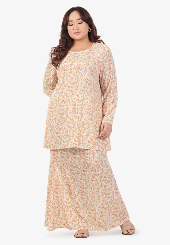 Makayla Raya4All Printed Classic Kurung Set - White Peach