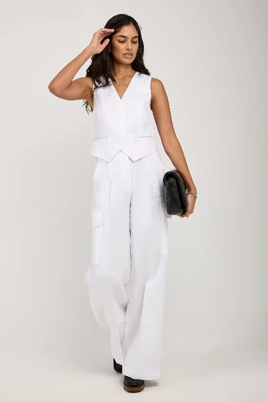 Linen Gabardine Cargo Pant in Pure White