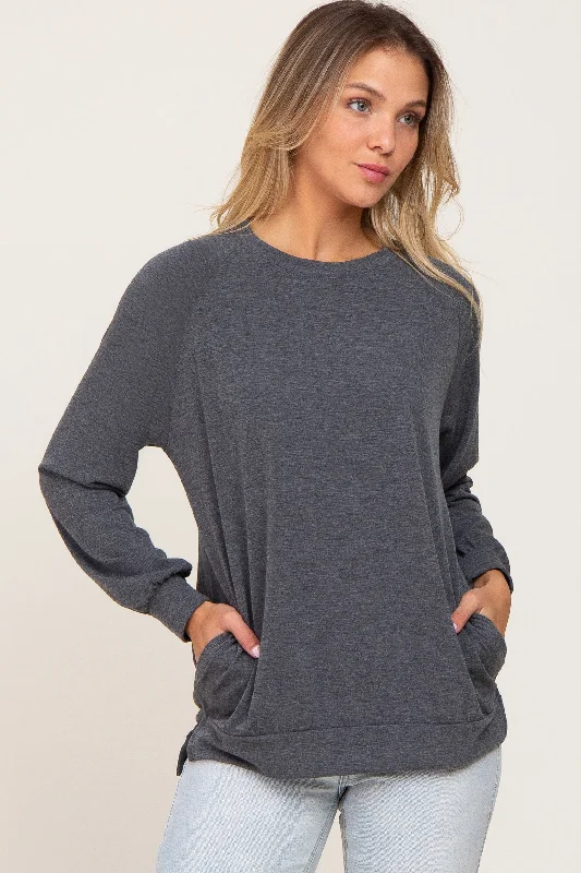 Charcoal Hi-Low Side Slit Long Sleeve Top