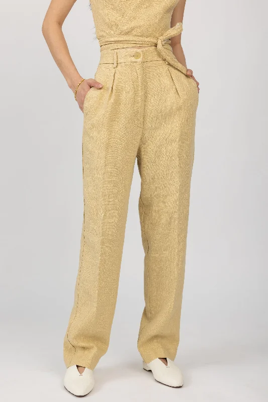 Linen Canvas High Waist Pant in Gold