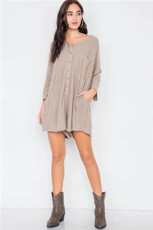 Stone Wool Oversized Drop Shoulder Romper /4-2