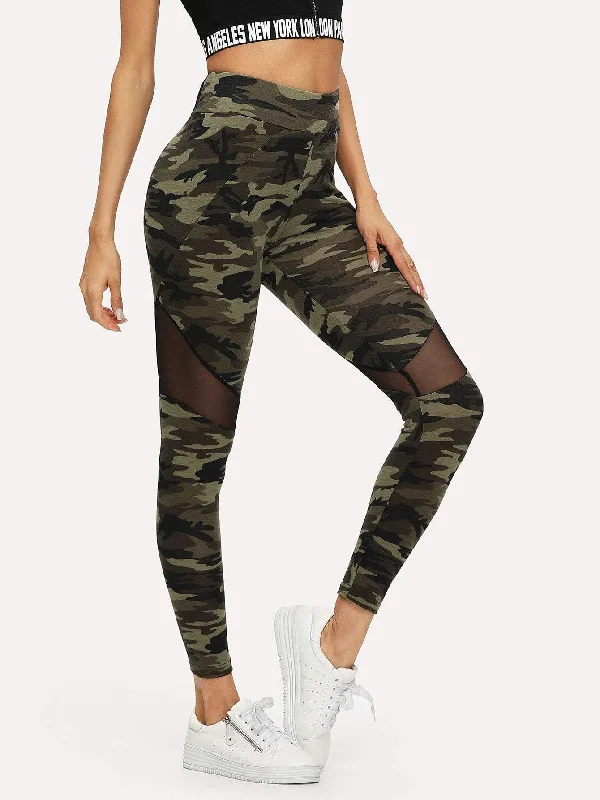 Mesh Insert Camo Print Leggings