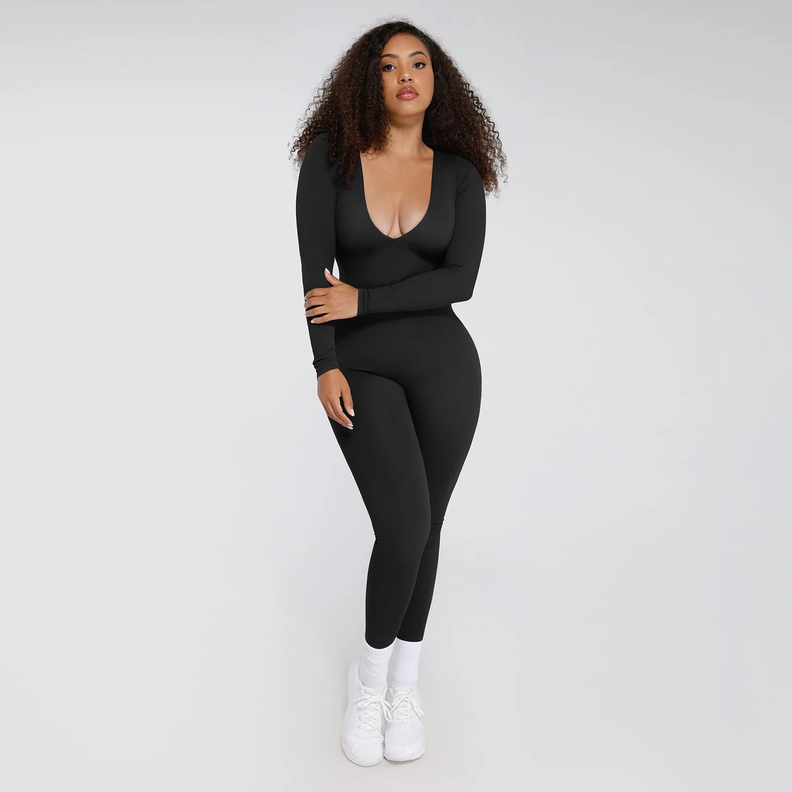 Sexy V-Neck Catsuit Bodycon Long Sleeve Shapewear