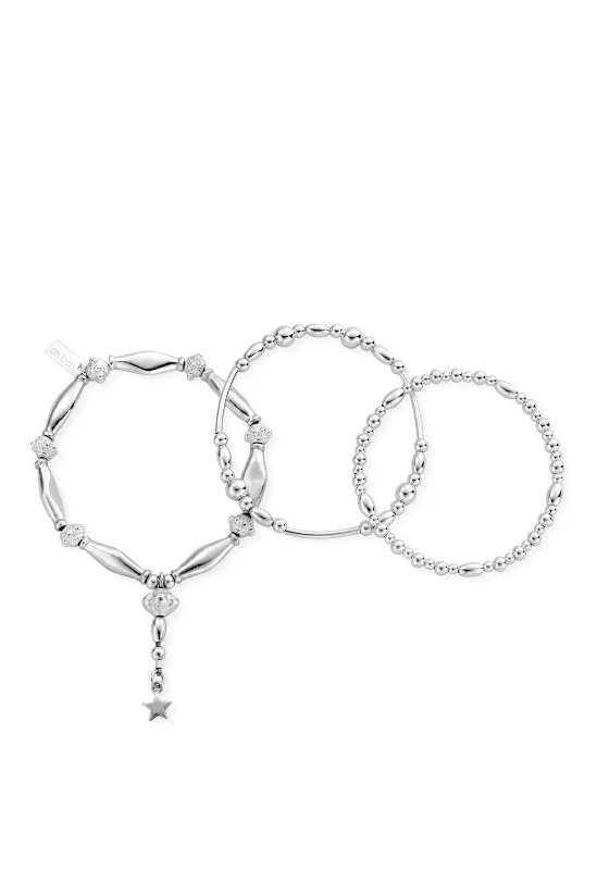 ChloBo Fearless Set of 3 Bracelets, Silver