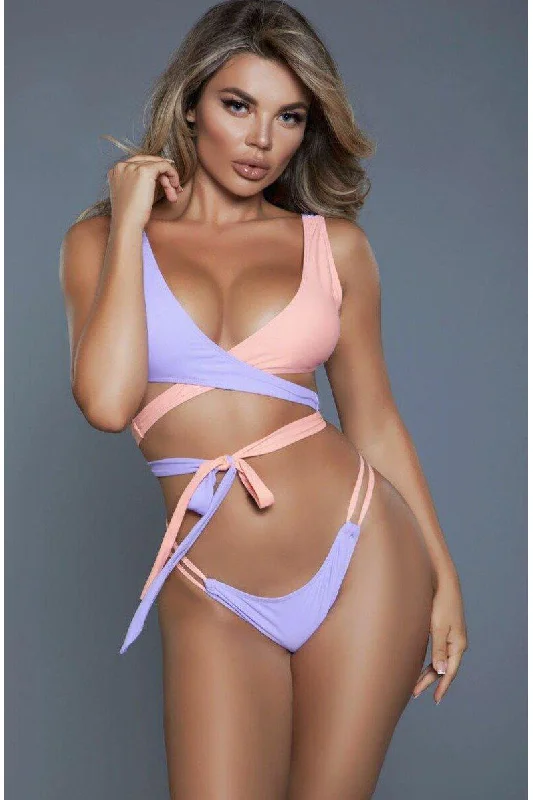 Criss Cross Strap Colorblock Bikini