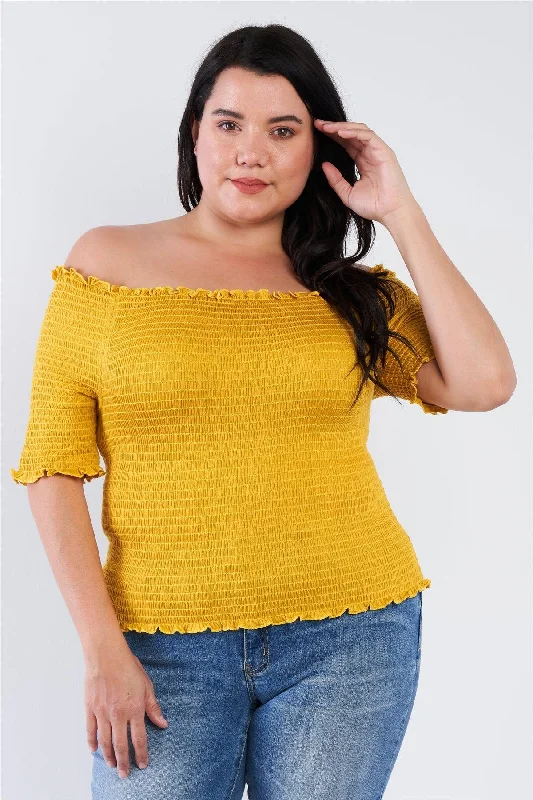 Plus Size Off The Shoulder Mustard Top /2-2-2