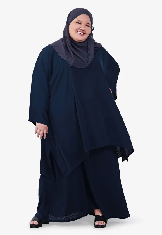 Veanna Vaccine-Friendly Sleeve Zip Kurung Pants Set - Navy Blue