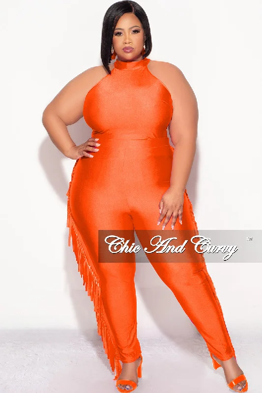 Final Sale Plus Size 2pc Fringe Legging Set with Crop Top in Orange