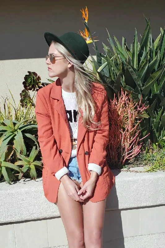 Satin Rust Orange Double Breasted Oversized Blazer /1-2-2-1