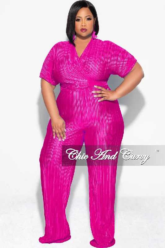 Final Sale Plus Size 2pc Pleated Top and Pants Set in Fuchsia