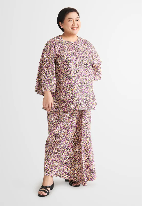 Rabecca Printed Kurung Kedah Pario Set - Purple