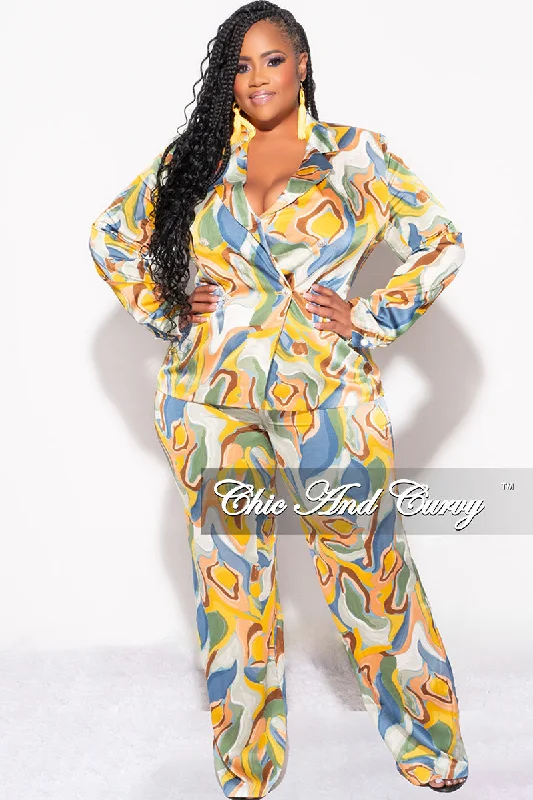 Final Sale Plus Size 2pc Set - Suit with in Mustard Multi-Color Print