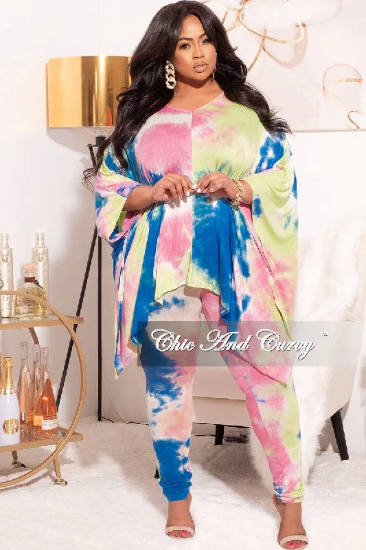 Final Sale Plus Size 2pc Set Top & Pants in Pastel Rainbow Tie Dye