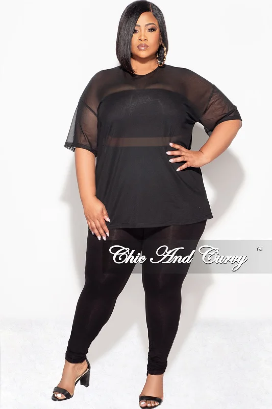 Final Sale Plus Size 3pc Set Mesh Top, Bandeau & Leggings with Briefs in Black