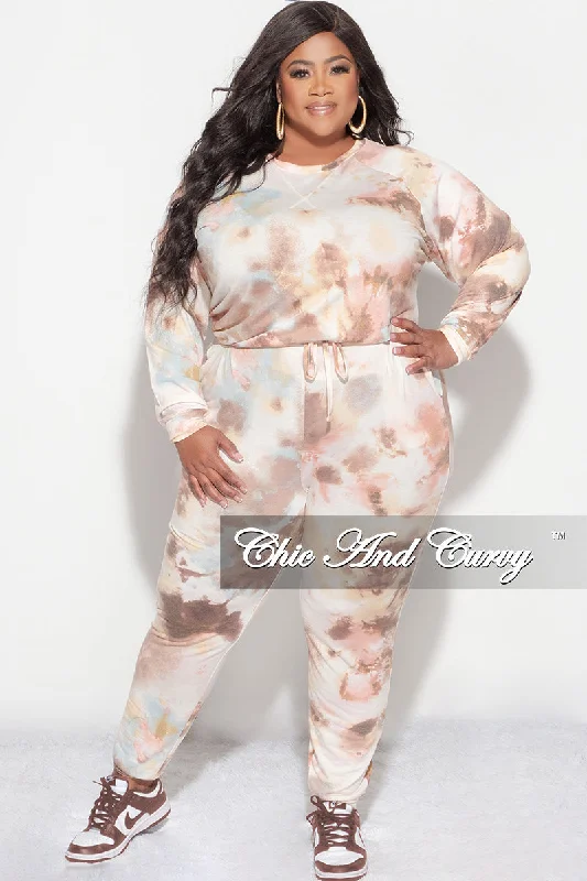 Final Sale Plus Size 2 Piece Set in Brown Tie Dye Print