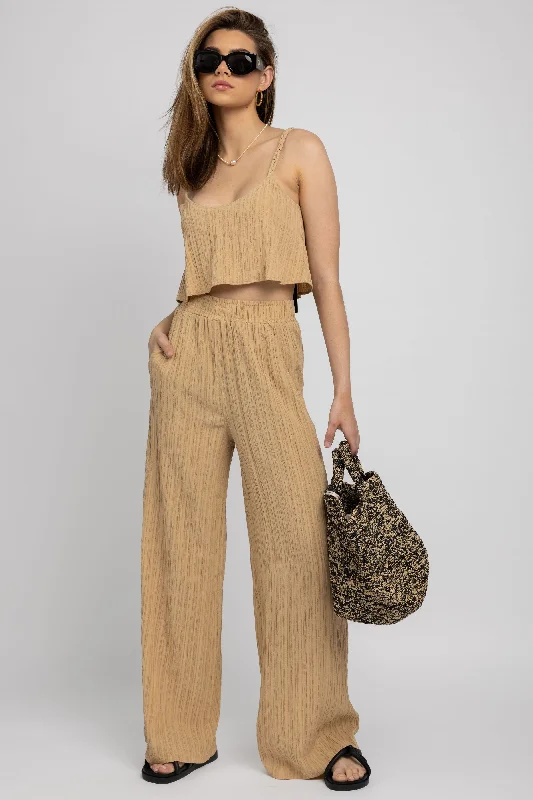 Ripple Gauze Wide Leg Pant in Tanlines