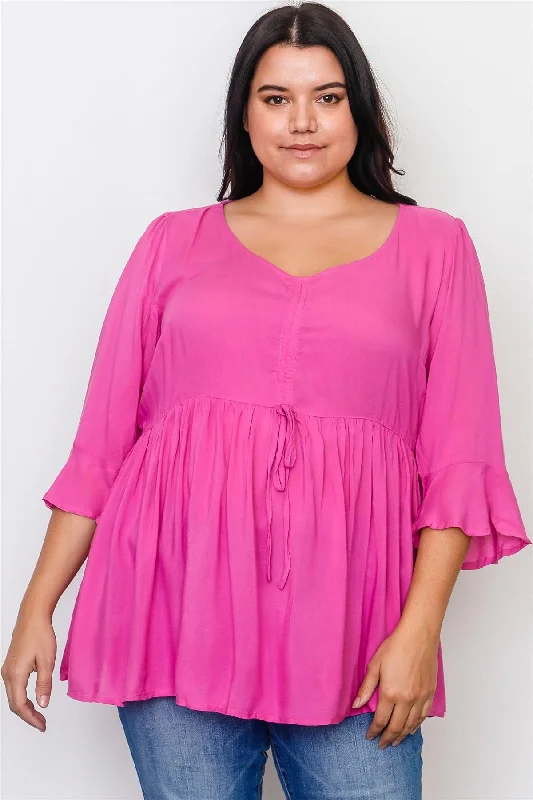 Plus Size Magenta Front Drawstring Babydoll Top / 2-2-2