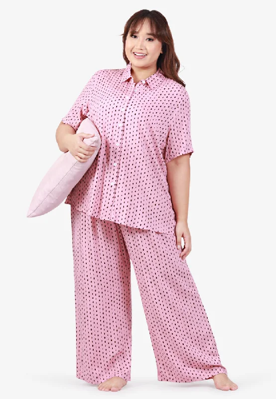 Londi Cotton Rayon Sleepwear Long Pajama Shirt Set - Pink Dots