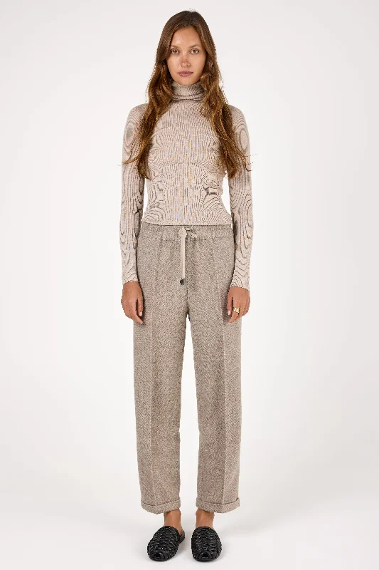 Wool and Cashmere Woven Pant in Tortora Melange