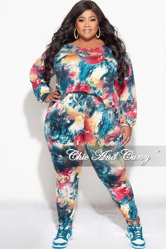 Final Sale Plus Size 2 pc Set Top & Pants in Dark Multi-Colors