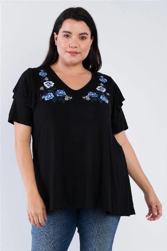 Black Floral Embroidered Plus Size Top /3-2-1