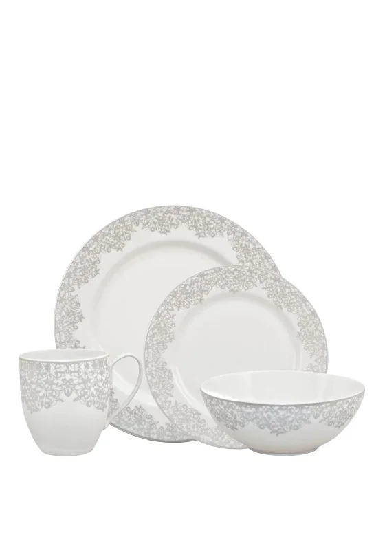 Denby Monsoon Filigree Silver 16 Piece Tableware set