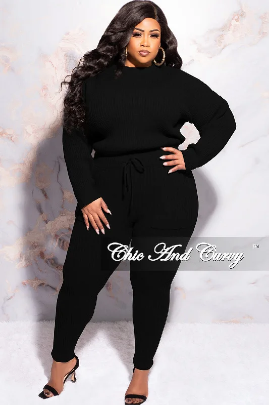 Final Sale Plus Size 2pc Sweater Pants Set in Black