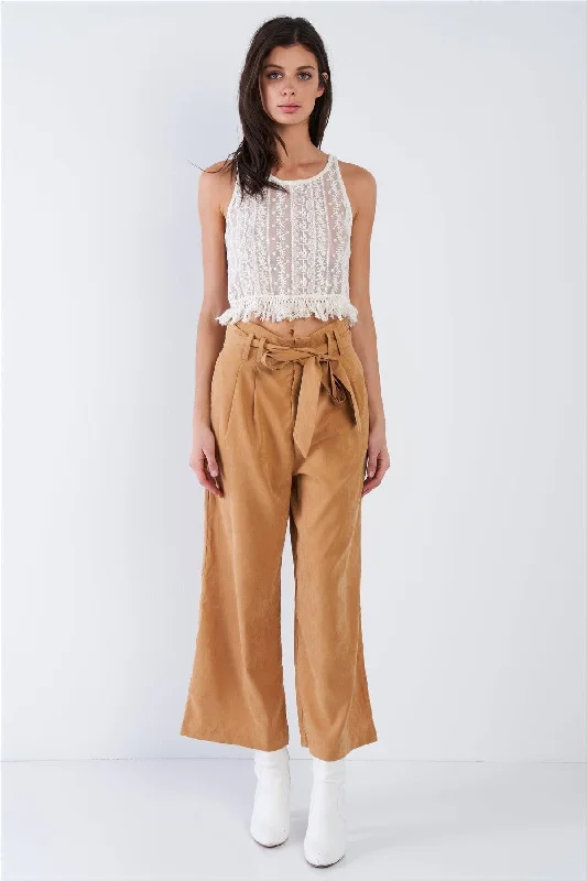 Mustard Brown Soft Suede Wide Leg Gaucho Pant  /3-2-1