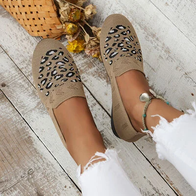 Leopard Mesh Round Toe Flat Slip-Ons