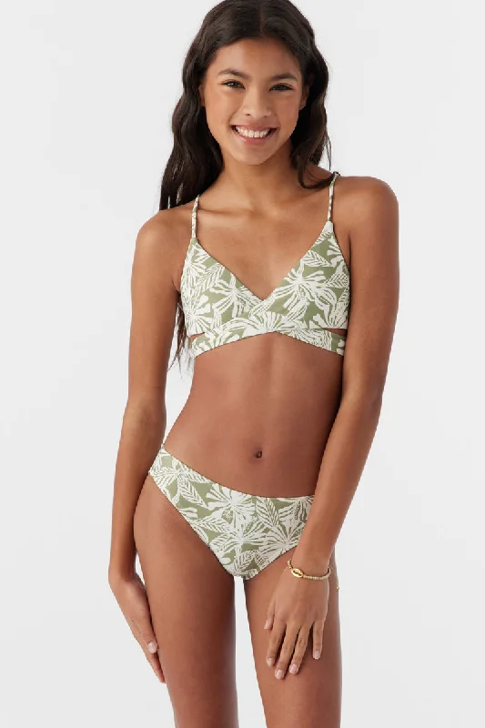 O'Neill Girls Halfmoon Tropical Wrap Top Bikini-Oil Green