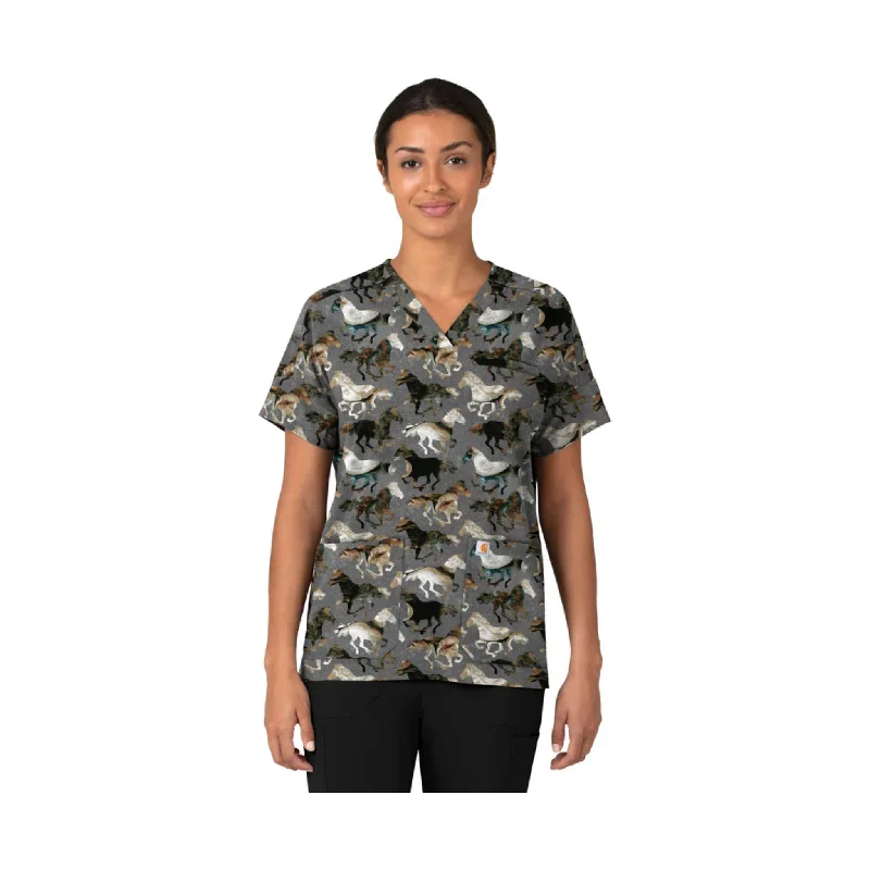 Carhartt Women's Oversized V Neck Scrub Top - Filly Trot Pewter - ONLINE STORE CREDIT/EXCHANGE ONLY