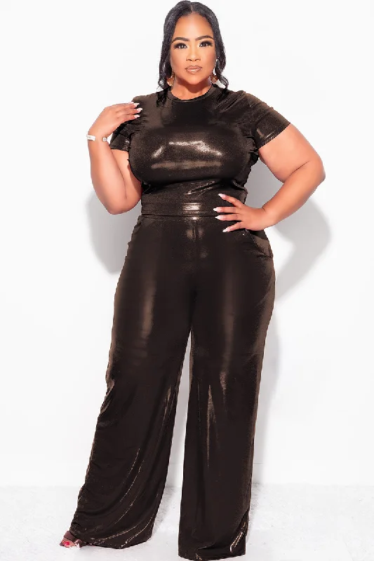 Final Sale Plus Size 2pc Crop Top & Palazzo Pant Set in Bronze