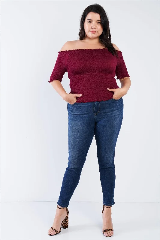 Junior Plus Size Burgundy Off The Shoulder Top /2-2-2