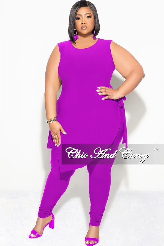 Final Sale Plus Size 2pc Sleeveless Top and Pants Set in Magenta