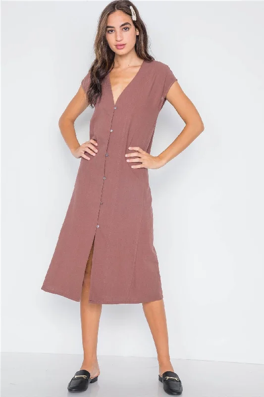 Marsala Button Down Sleeveless Midi Dress /3-2-1