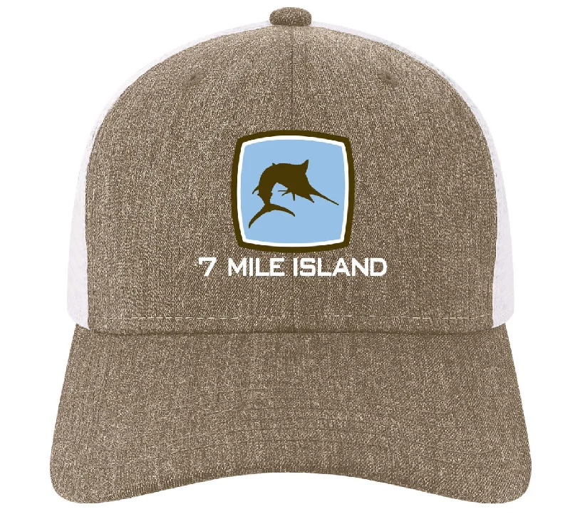 7 Mile Island Mid Pro Snap Back (Brown with light blue fish, white mesh)